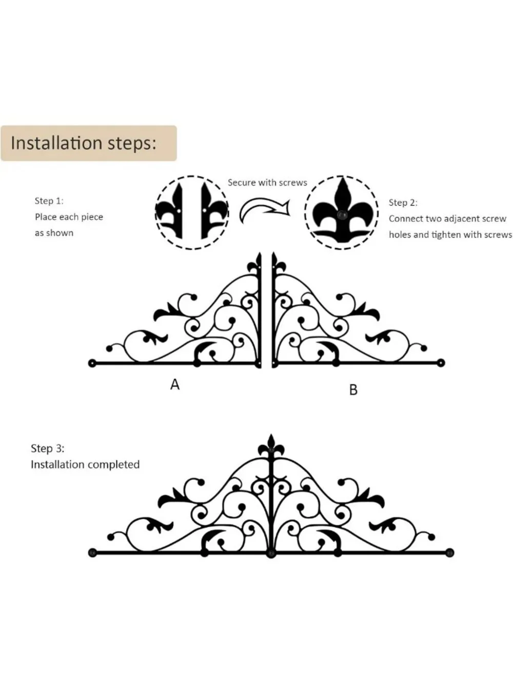 Metal Scroll Wall Decor - Arched Vine Art Hanging Sign for Home Office & Living